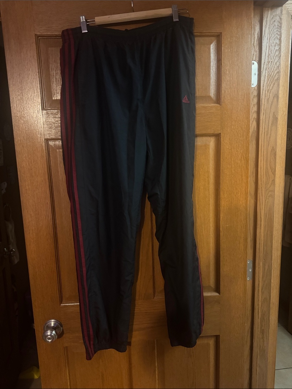 adidas Black Sweatpants with Burgundy Side Stripes